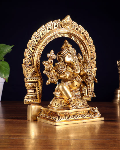 Pure Brass Vallabha Ganesha Mahaganapati Idol with Prabhavali 8.5 inch