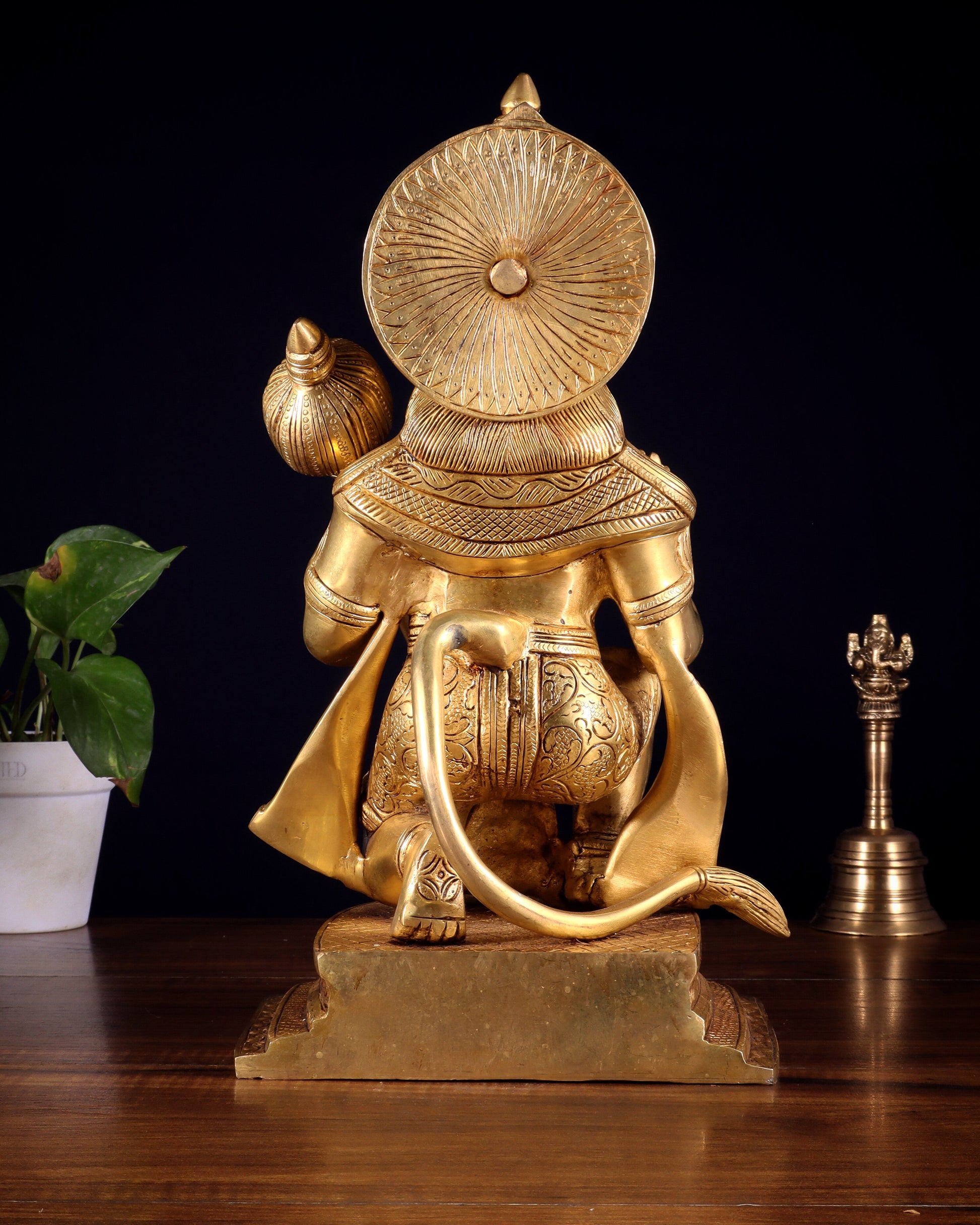 Pure Brass Blessing Hanuman Idol – Kneeling Pose with Right Leg Up 14 inch