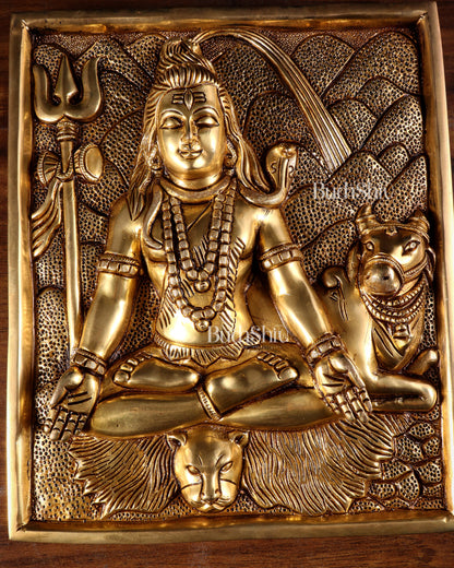Pure Brass Lord Shiva in Meditation with Nandi – 3D Wall Hanging 11 inch