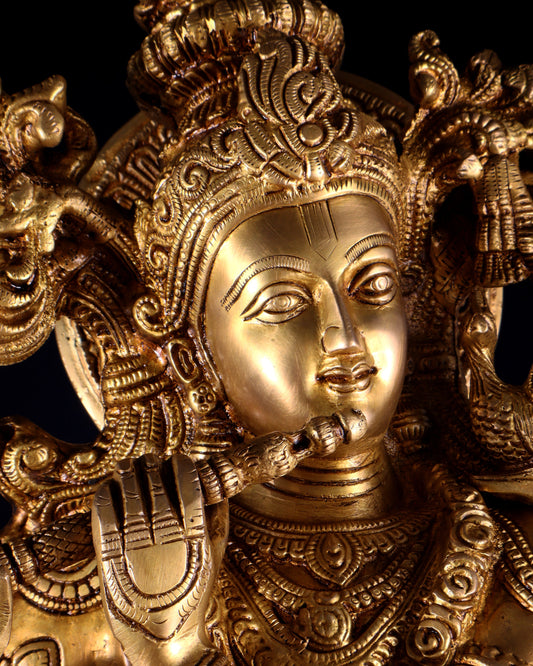 Pure Brass Krishna with cow large idol 26"