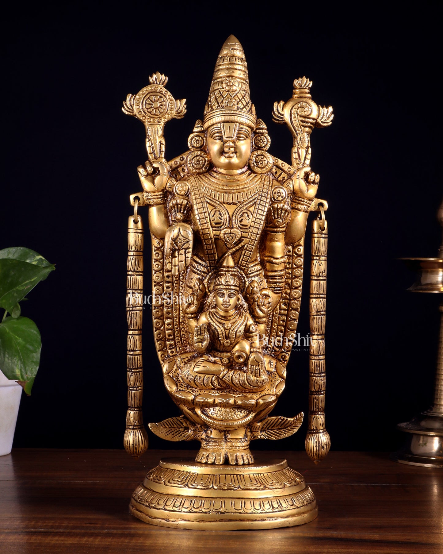Brass Tirupati Balaji Statue with Lakshmi Engraved – 13"x5.5"x3.5"