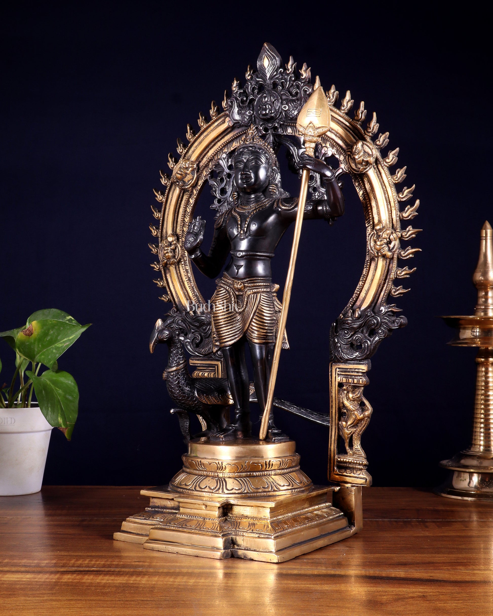 Pure Brass Lord Murugan Swamy Kartikeya Statue 16.5 inch