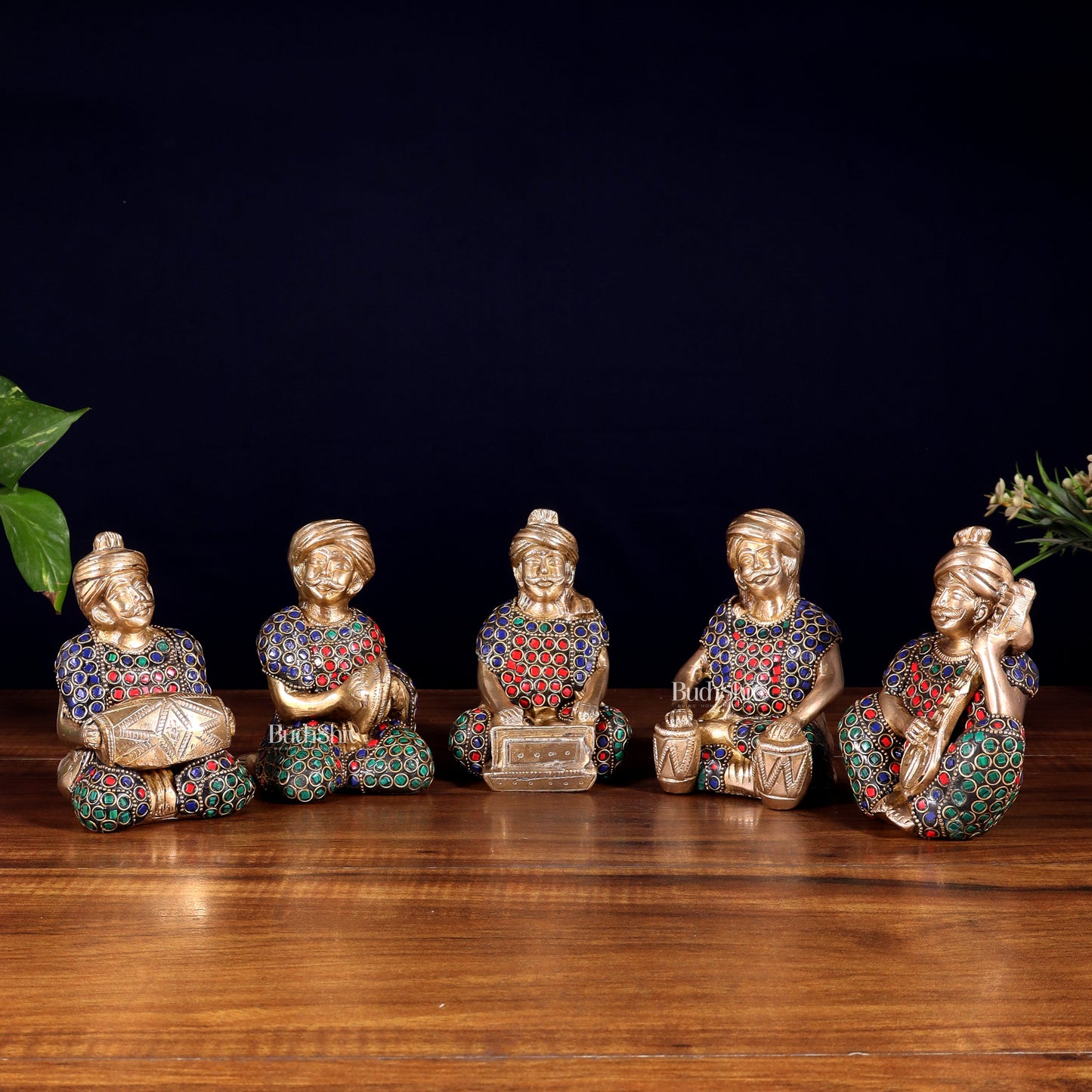 Pure Brass Rajasthani Musicians – Set of 5 Traditional Instrument Players