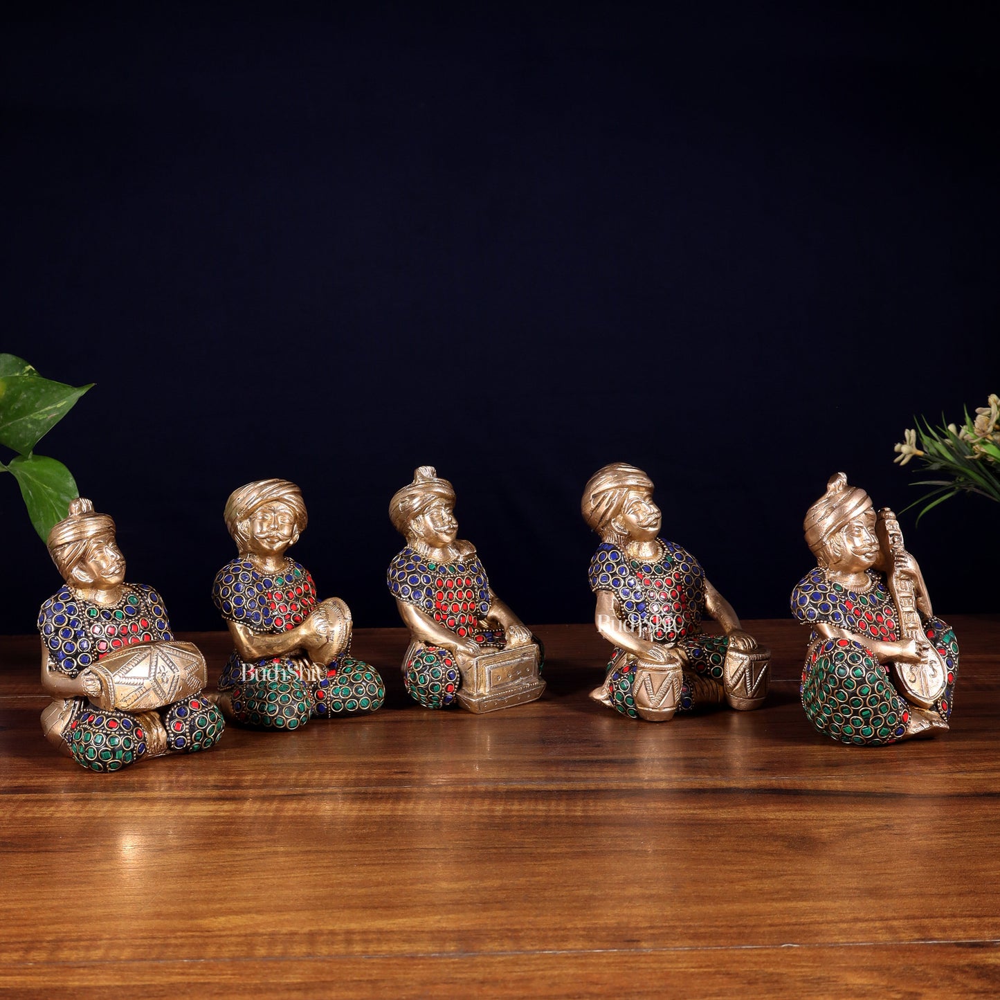 Pure Brass Rajasthani Musicians – Set of 5 Traditional Instrument Players