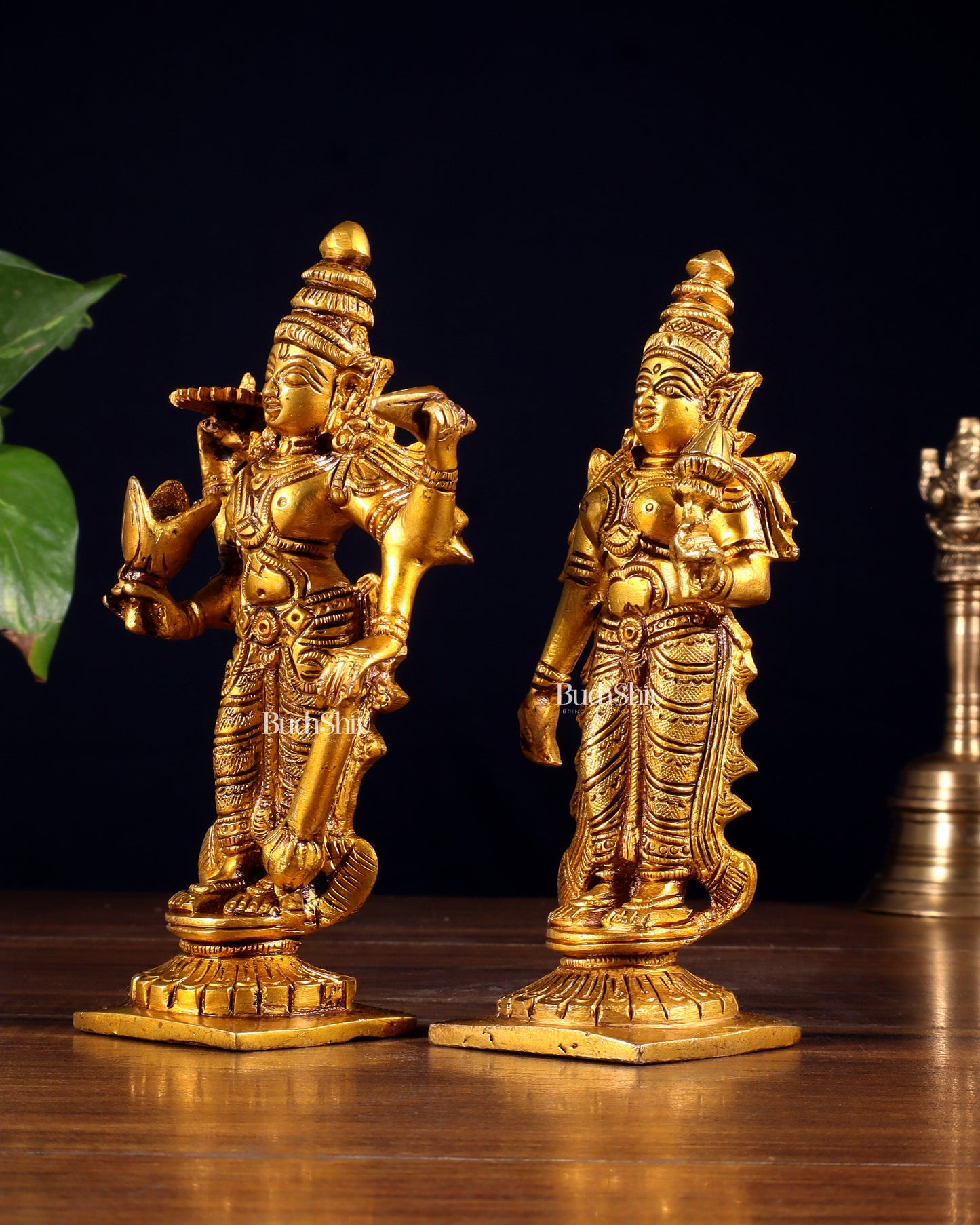 Brass Standing Vishnu and Lakshmi Idols 6 inch