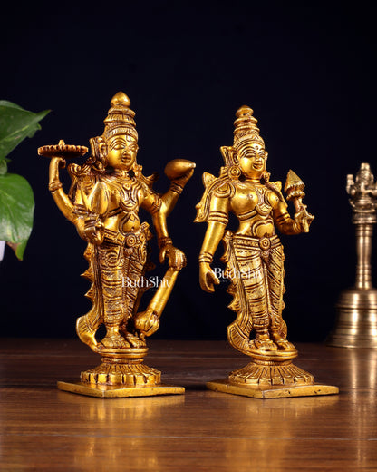 Brass Standing Vishnu and Lakshmi Idols 6 inch