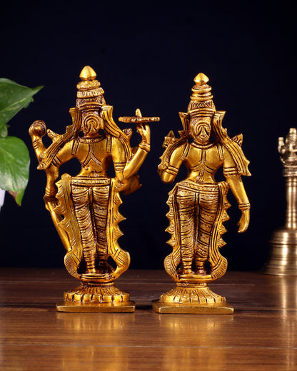 Brass Standing Vishnu and Lakshmi Idols 6 inch