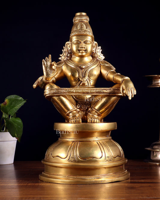 Brass Lord Ayyappa Swamy Ayyappan Statue - 14" Intricate Sculpture
