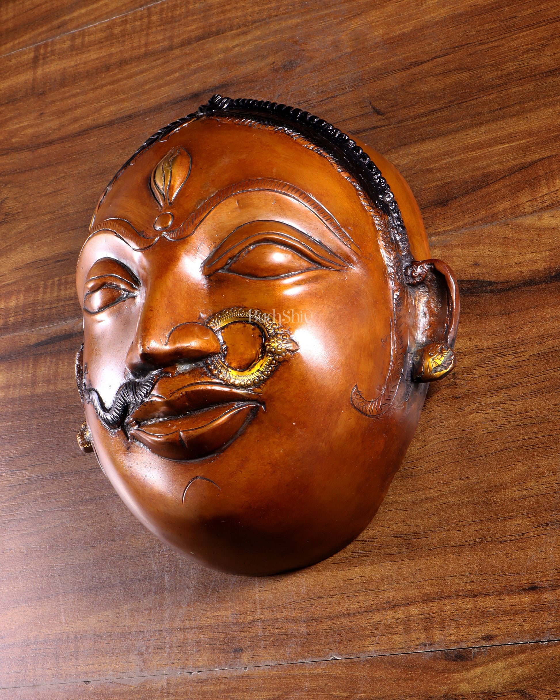Pure Brass Ardhanarishwara Face Wall Hanging – Vintage Tone 9.5 inch