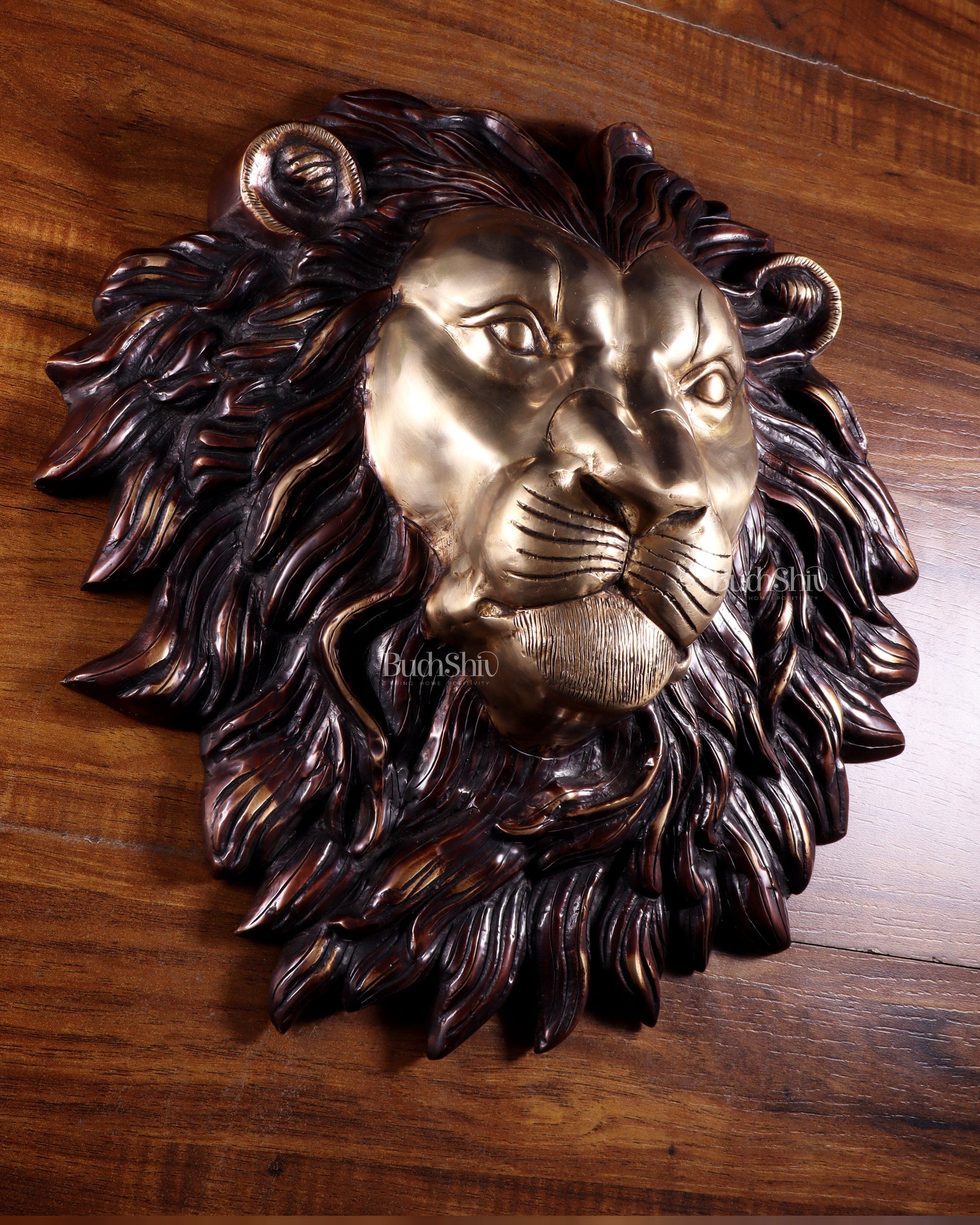 Pure Brass Large Lion Face Wall Hanging – Dual Tone Finish 14.5 inch