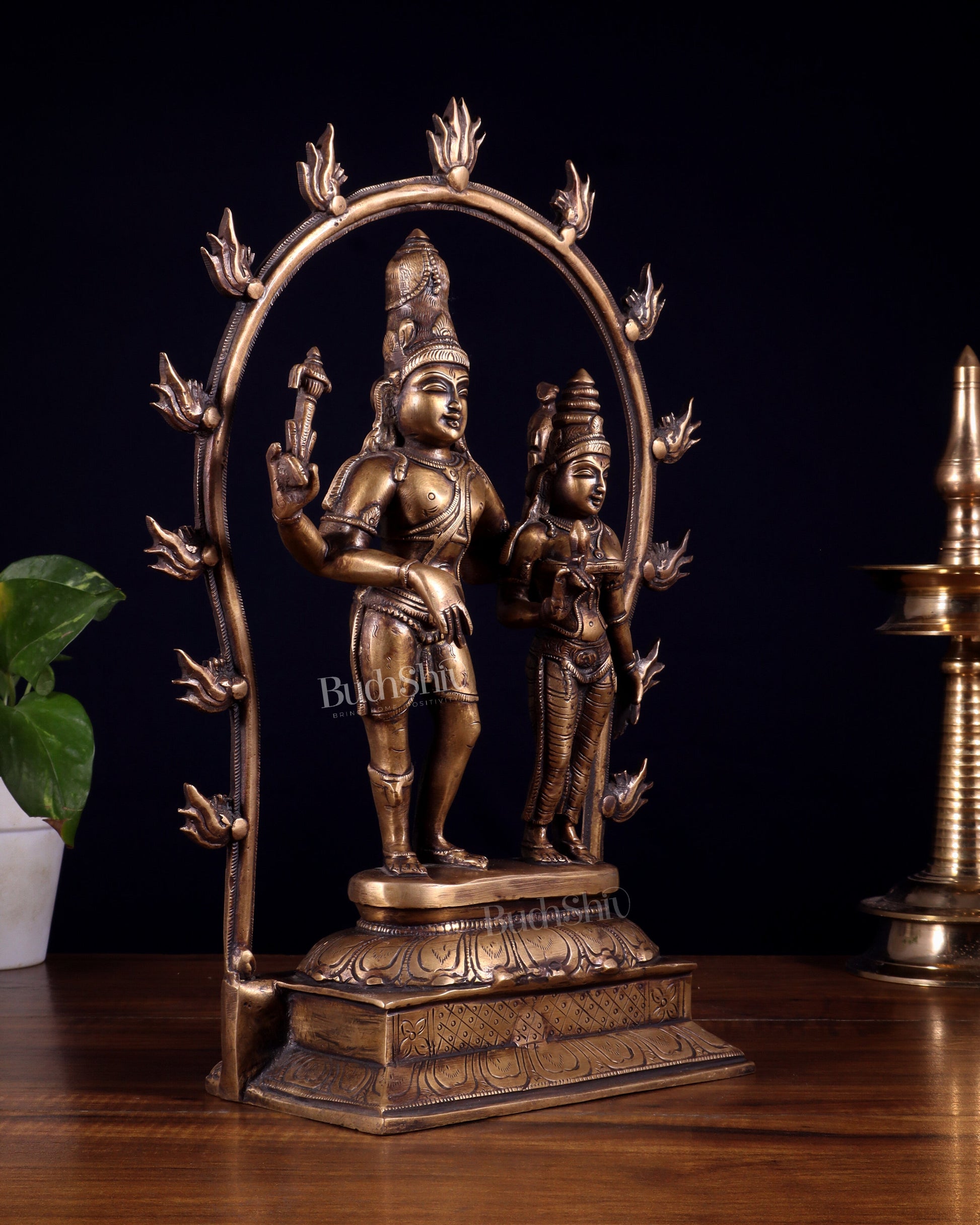 Pure Brass Antique Chola Style Shiv Parvati Idol - 14" Height