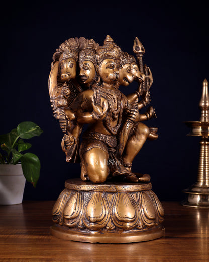 Brass Panchmukhi Hanuman 13" antique tone