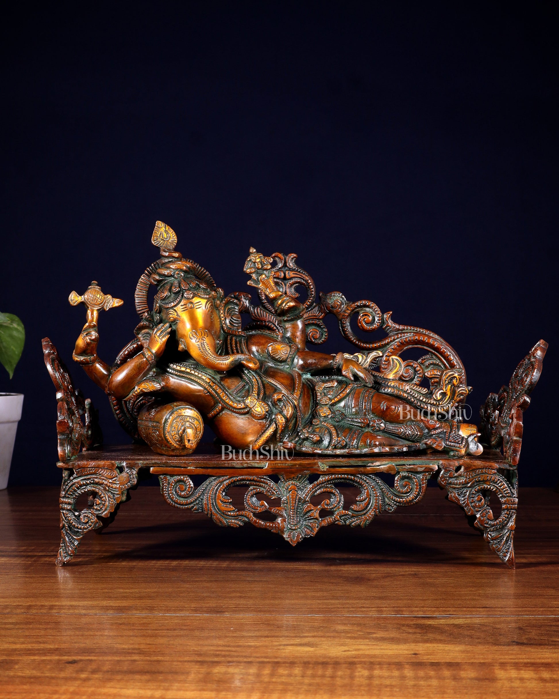 Vintage Brass Resting Ganesha Statue 14"