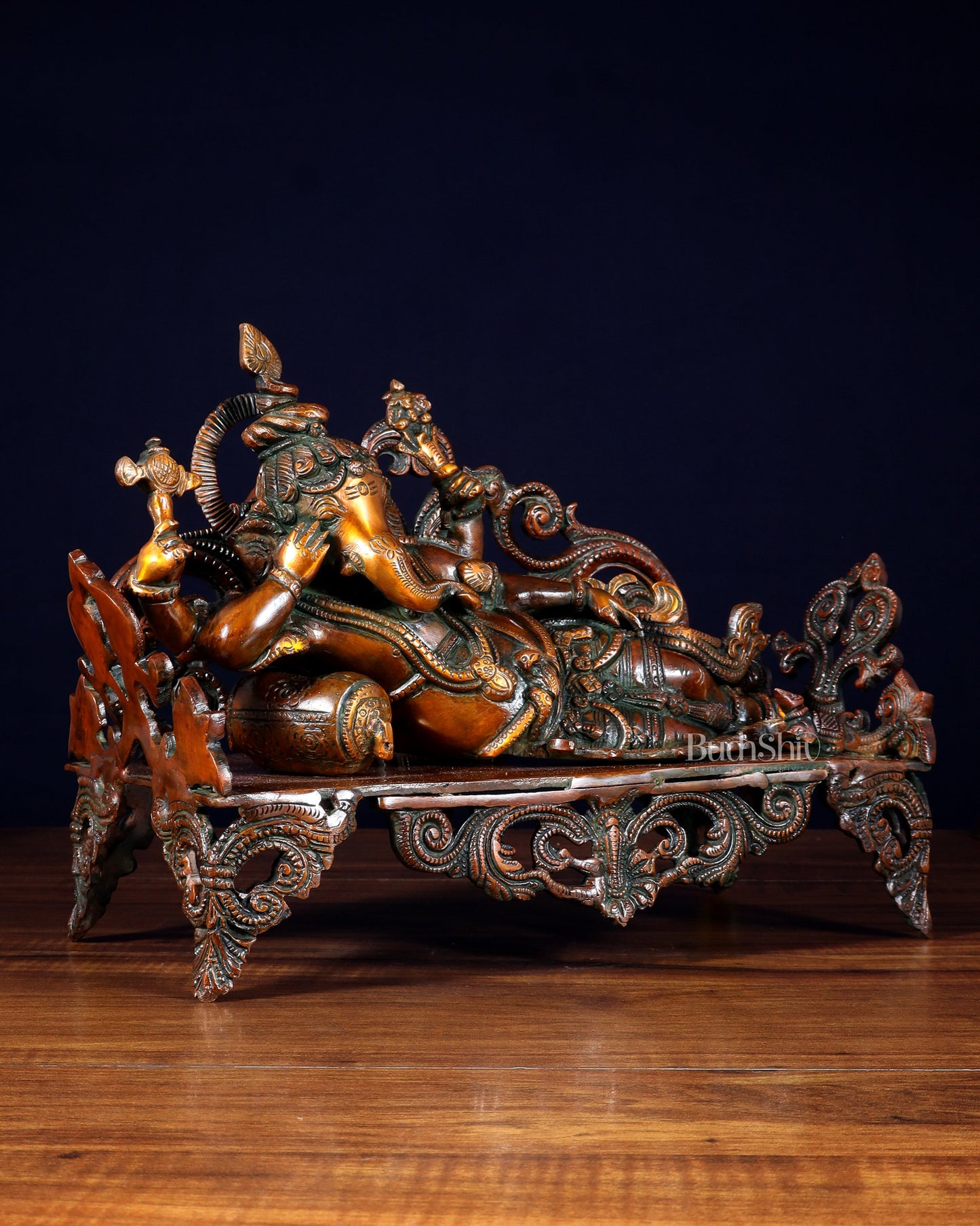 Vintage Brass Resting Ganesha Statue 14"