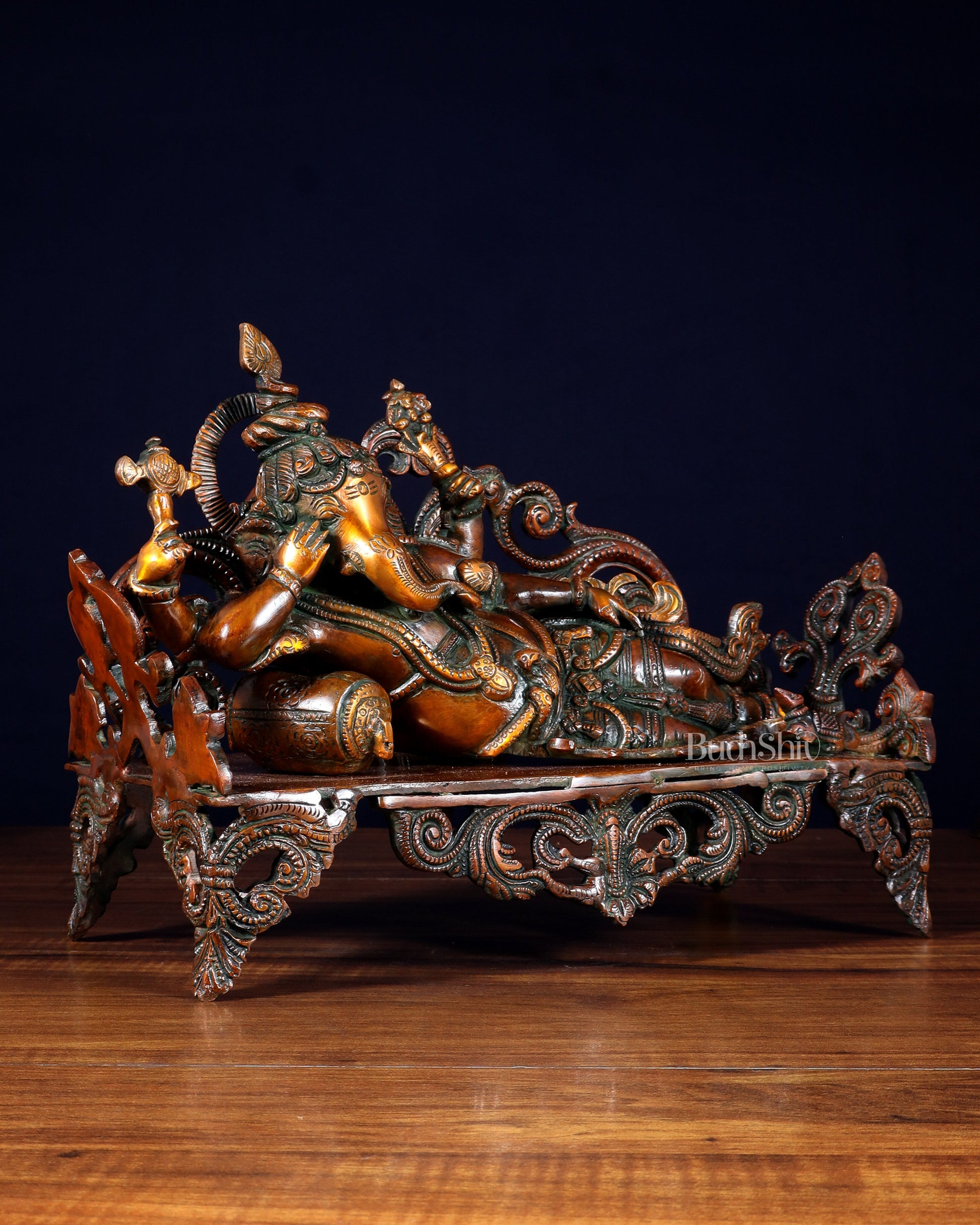 Vintage Brass Resting Ganesha Statue 14"