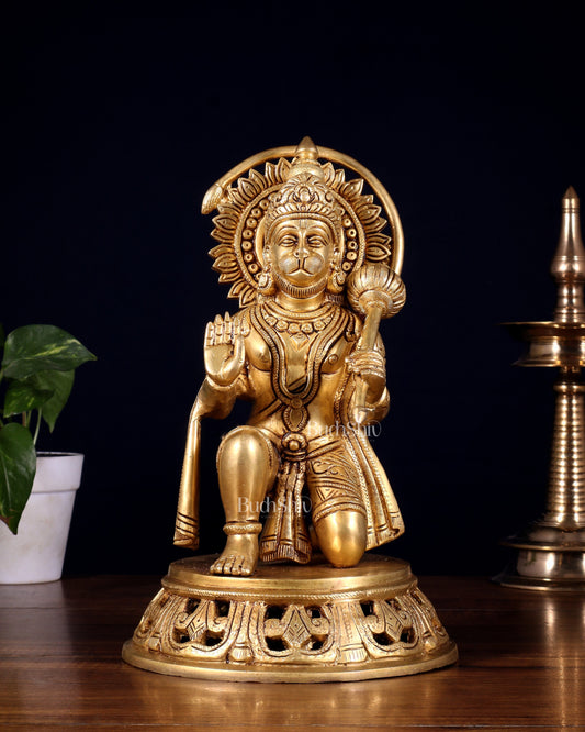 Brass Hanuman Aashirwad Mudra Statue - 11 inch