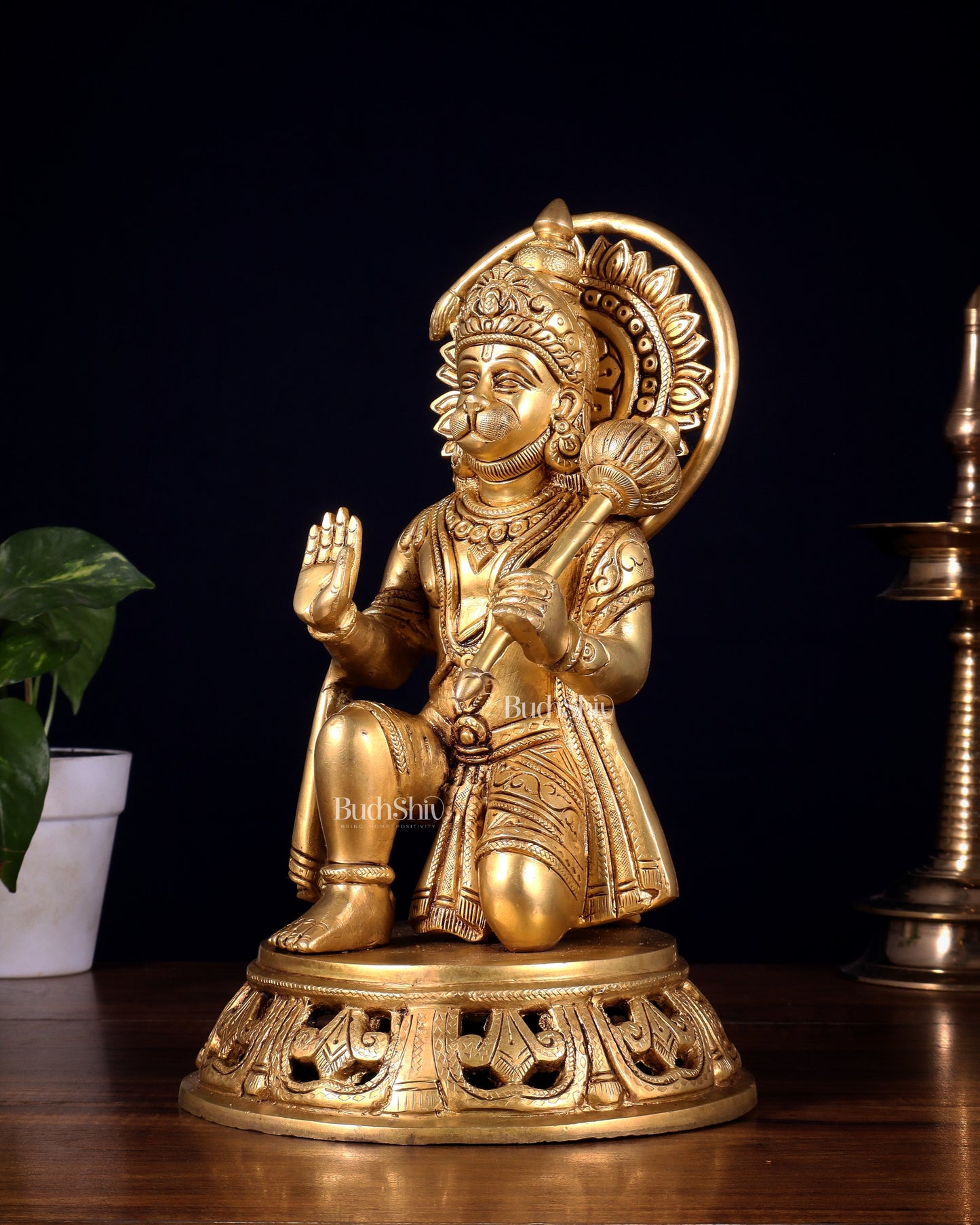 Brass Hanuman Aashirwad Mudra Statue - 11 inch