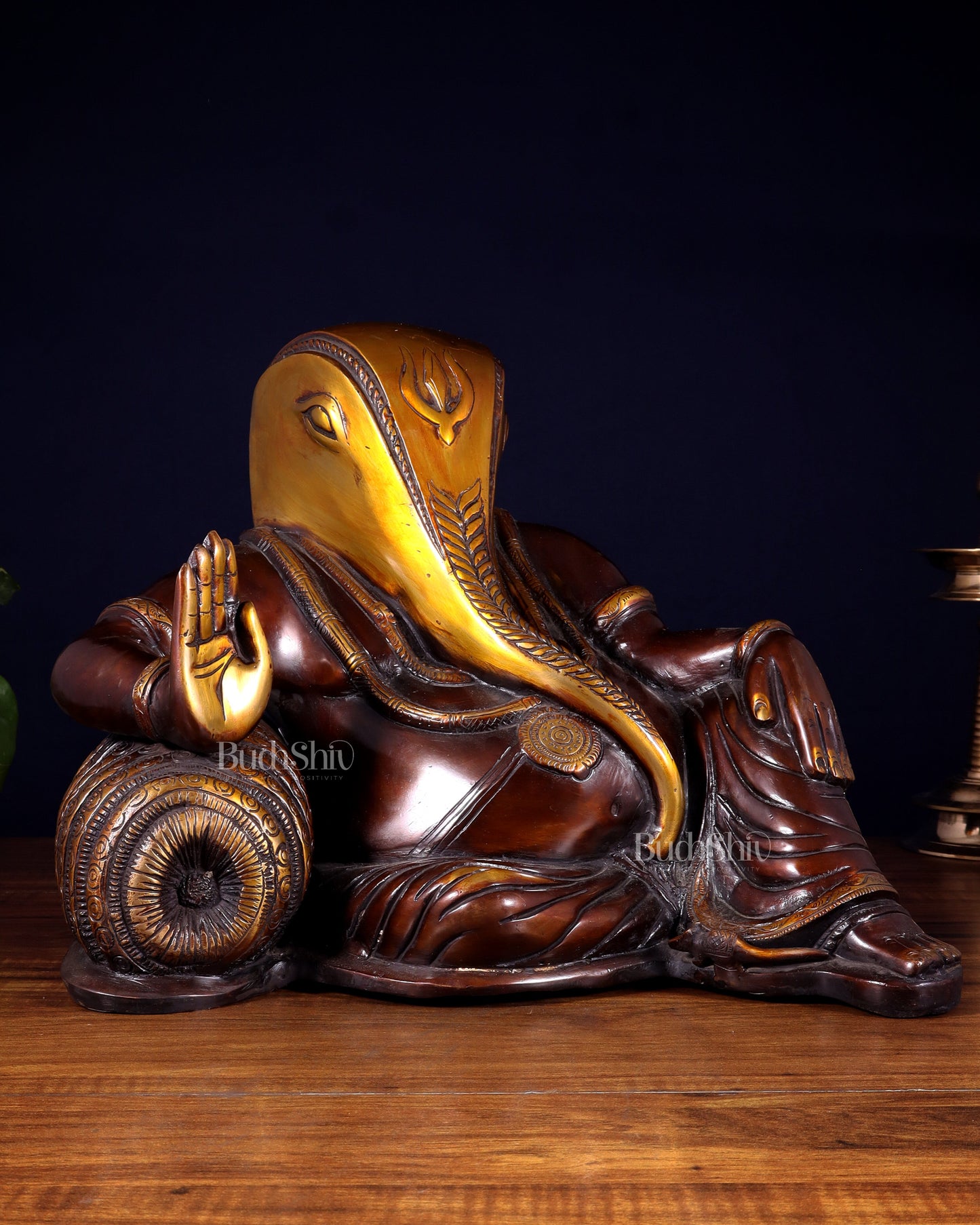 Abstract Resting Ganesha Statue – Pure Brass Dual Tone Finish 13 inch