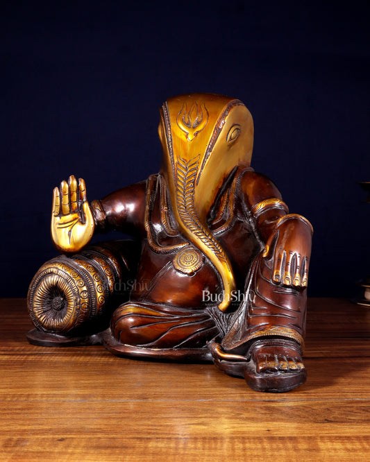 Abstract Resting Ganesha Statue – Pure Brass Dual Tone Finish 13 inch