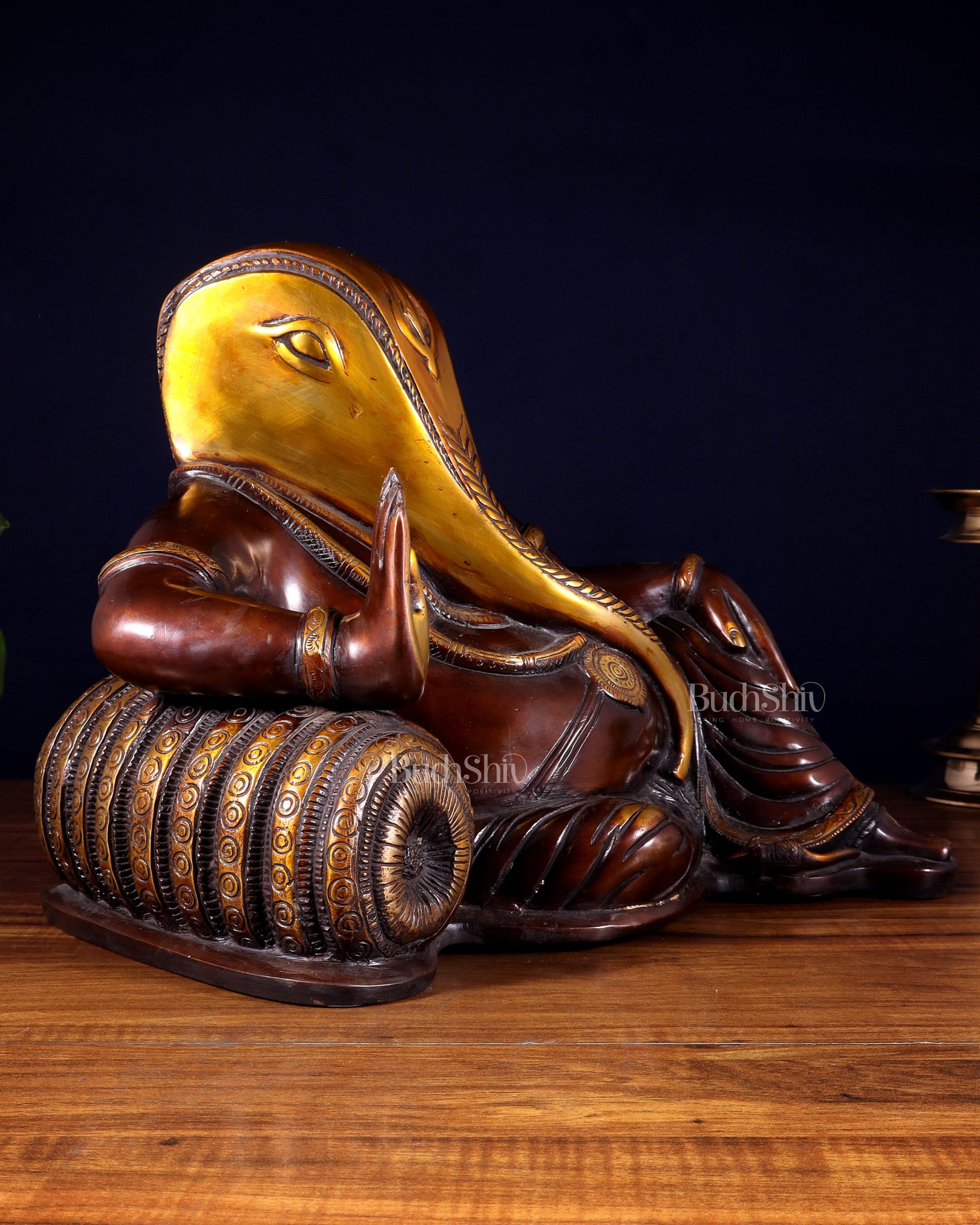 Abstract Resting Ganesha Statue – Pure Brass Dual Tone Finish 13 inch