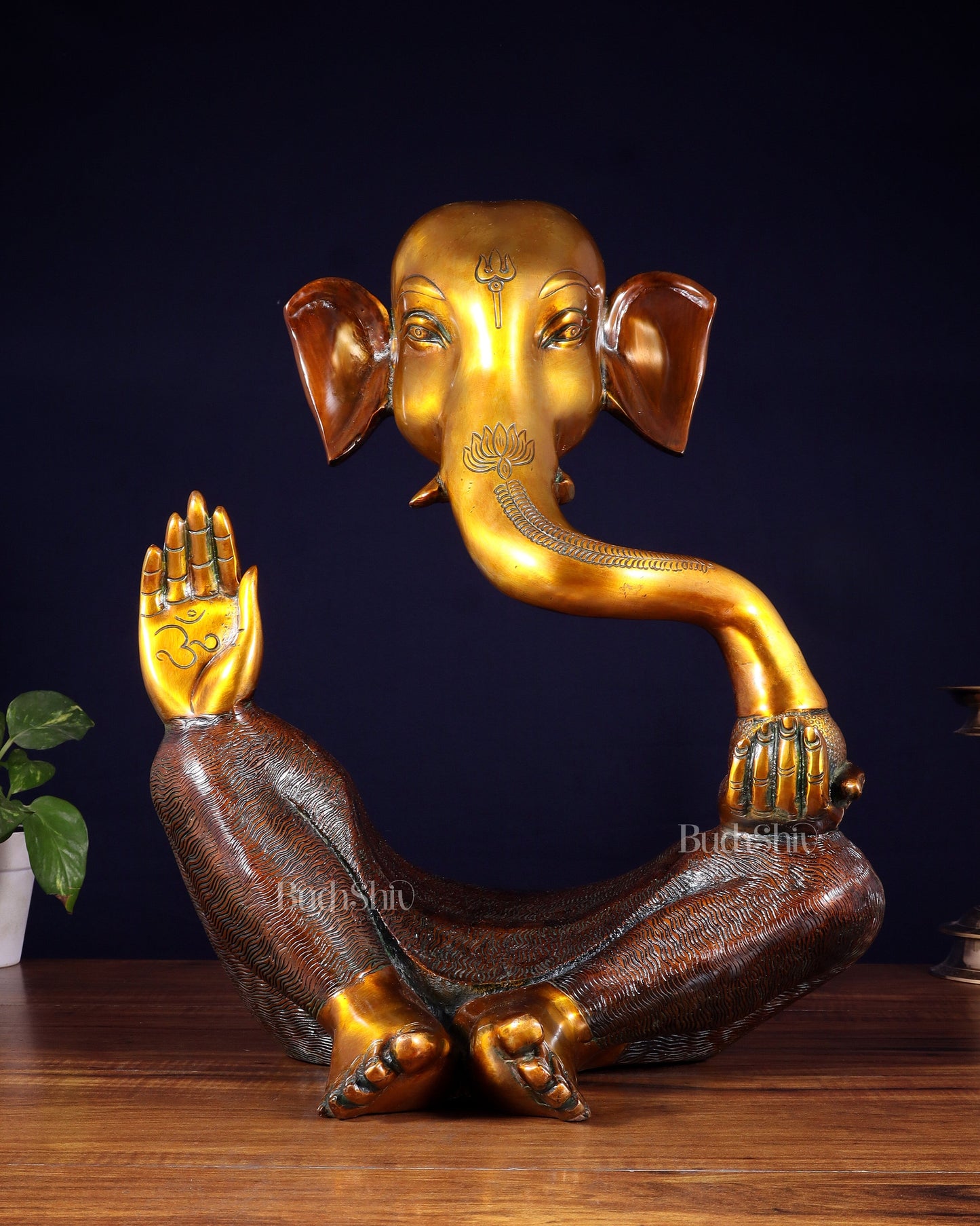 Pure Brass Large Modern Ganesha Statue – Dual Tone Finish 17 inch