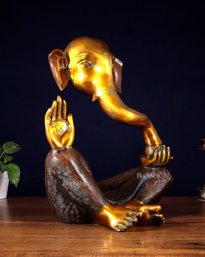 Pure Brass Large Modern Ganesha Statue – Dual Tone Finish 17 inch