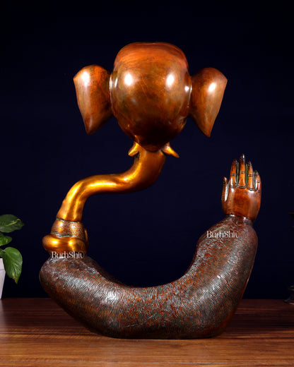Pure Brass Large Modern Ganesha Statue – Dual Tone Finish 17 inch