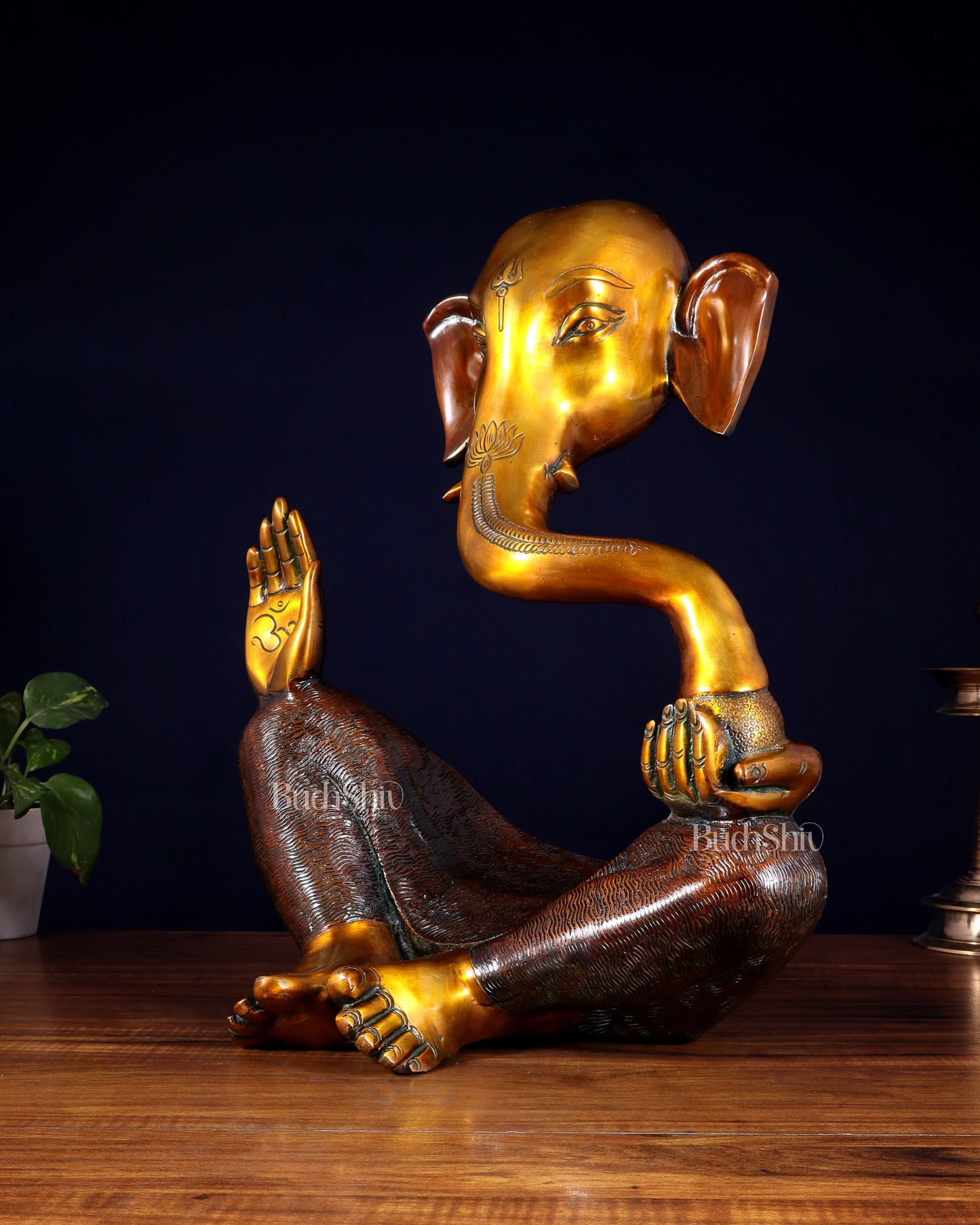 Pure Brass Large Modern Ganesha Statue – Dual Tone Finish 17 inch