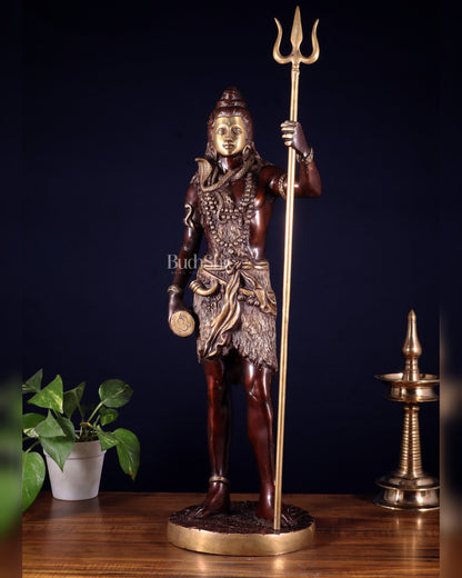 Brass Standing Shiva Statue – dual tone with Trishul & Damru | 26"
