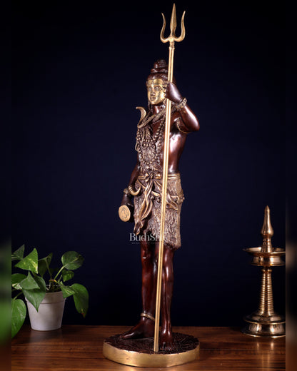 Brass Standing Shiva Statue – dual tone with Trishul & Damru | 26"