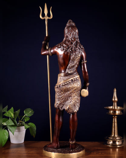 Brass Standing Shiva Statue – dual tone with Trishul & Damru | 26"