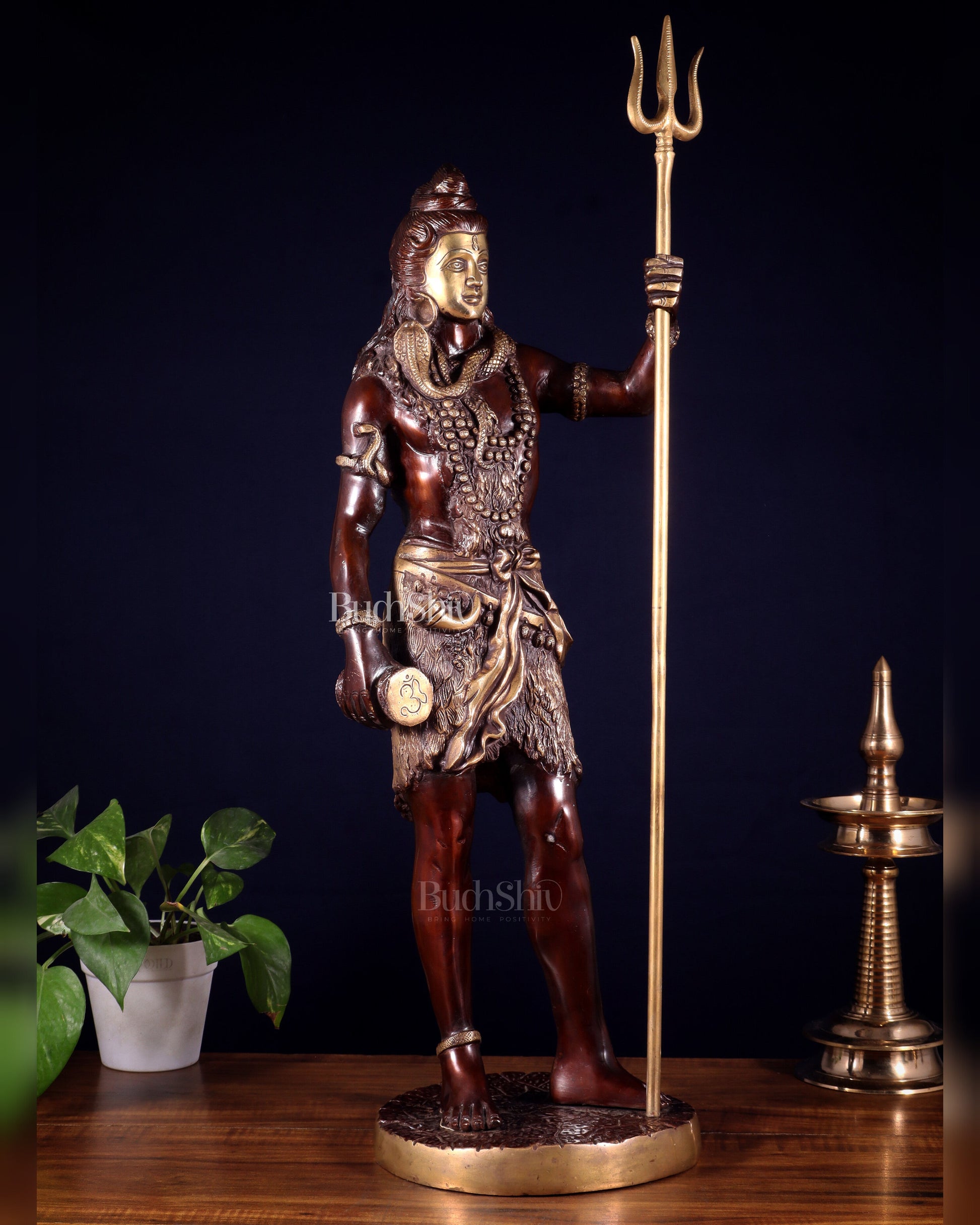 Brass Standing Shiva Statue – dual tone with Trishul & Damru | 26"