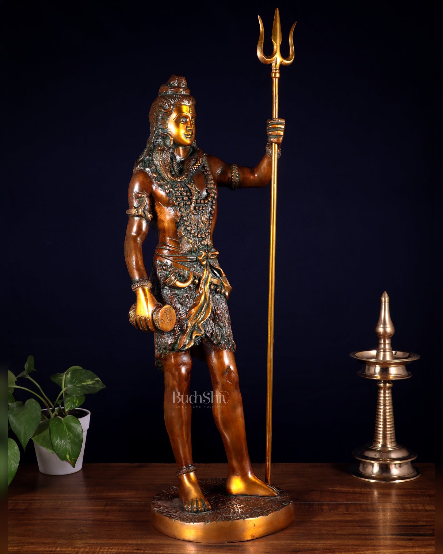 Brass Standing Shiva Statue – double chola tone with Trishul & Damru | 26"