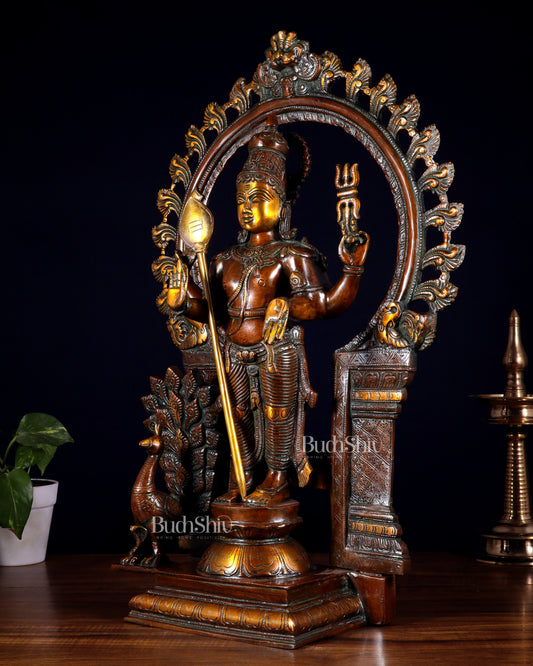 Pure Brass Murugan with Thiruvachi Prabhavali Arch 23 inch Double Chola Tone
