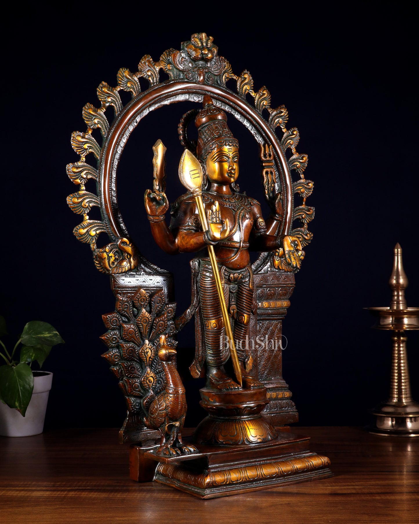 Pure Brass Murugan with Thiruvachi Prabhavali Arch 23 inch Double Chola Tone