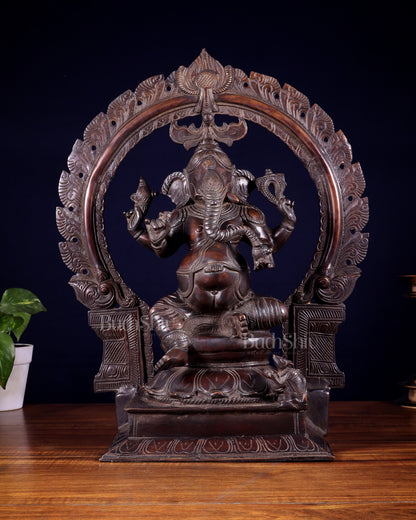 Pure Brass Large Ganesha Statue with Prabhavali – Chola Style 18 inch