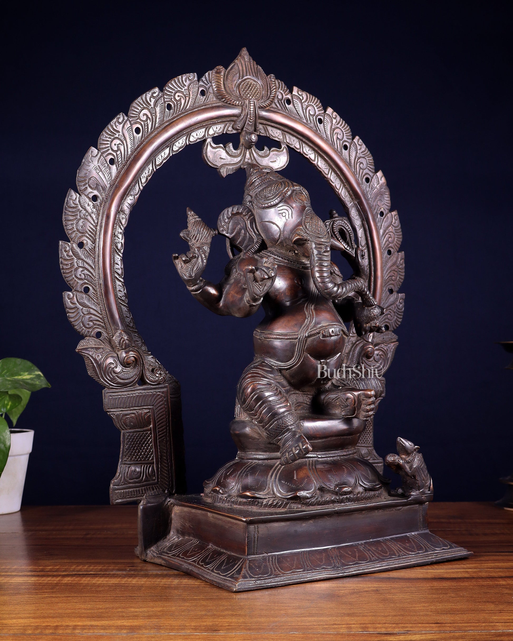 Pure Brass Large Ganesha Statue with Prabhavali – Chola Style 18 inch