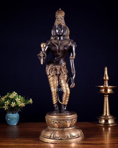 Beautiful Bhoga Shakti Pure Brass Uma Parvati Standing Statue – Black Edition 20 inch