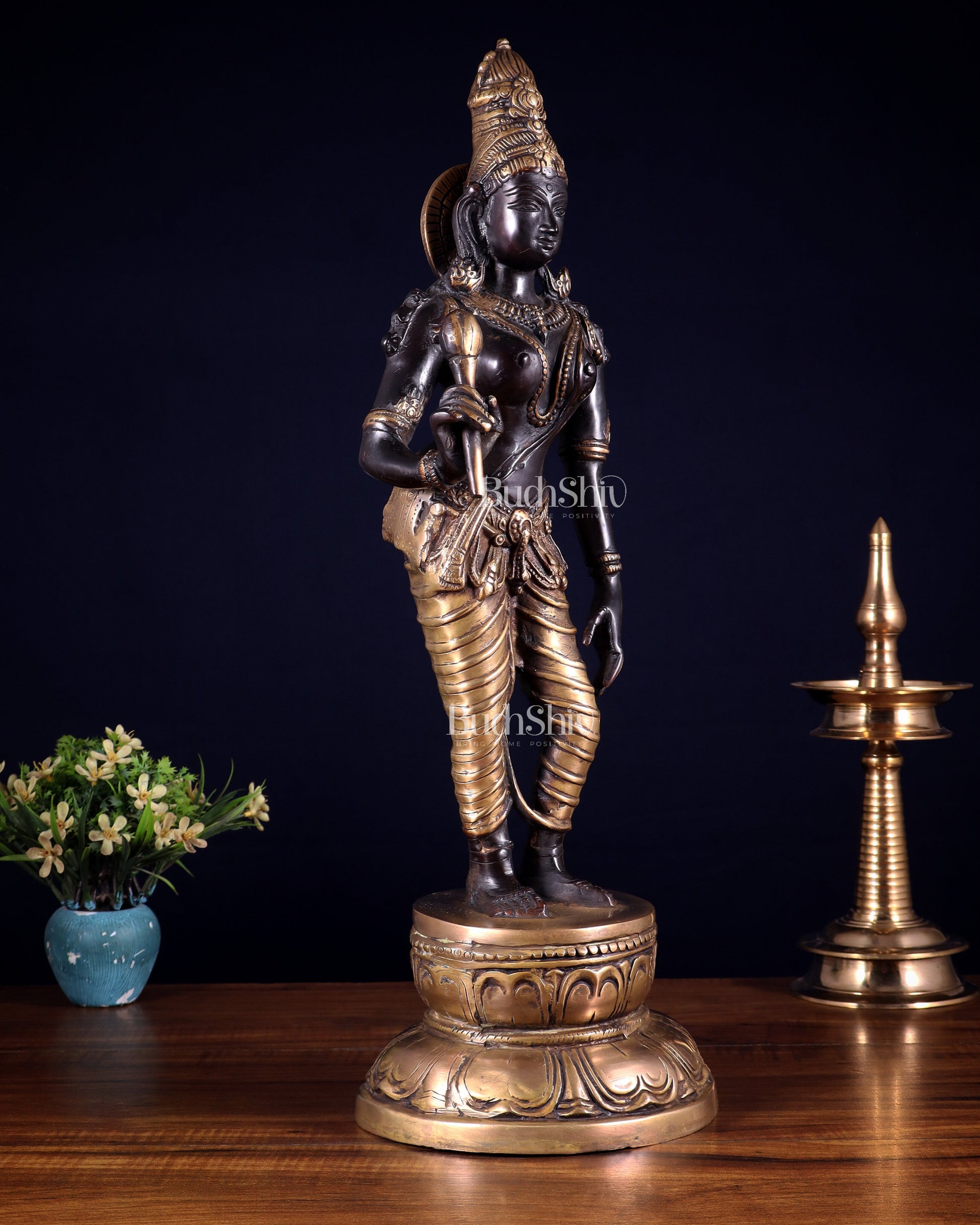 Beautiful Bhoga Shakti Pure Brass Uma Parvati Standing Statue – Black Edition 20 inch