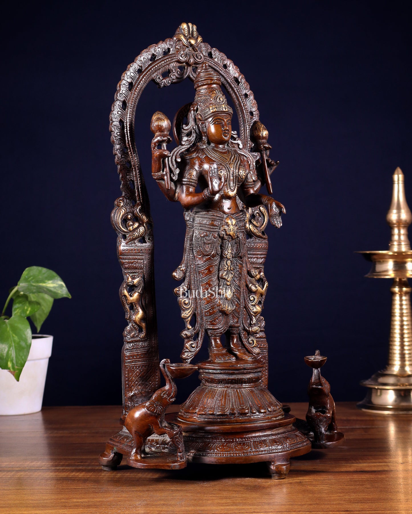 Pure Brass Goddess gaja Lakshmi Statue with Elephants 16"