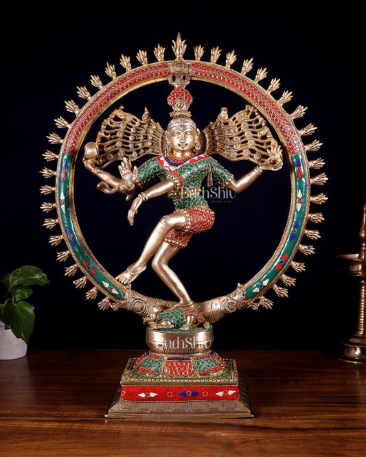 Exquisite Brass Nataraja Statue with Brass Ring - Handcrafted Masterpiece 21"