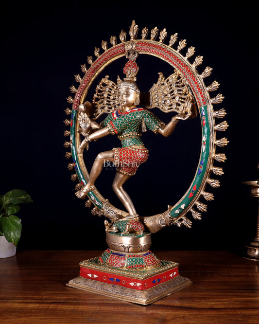 Exquisite Brass Nataraja Statue with Brass Ring - Handcrafted Masterpiece 21"