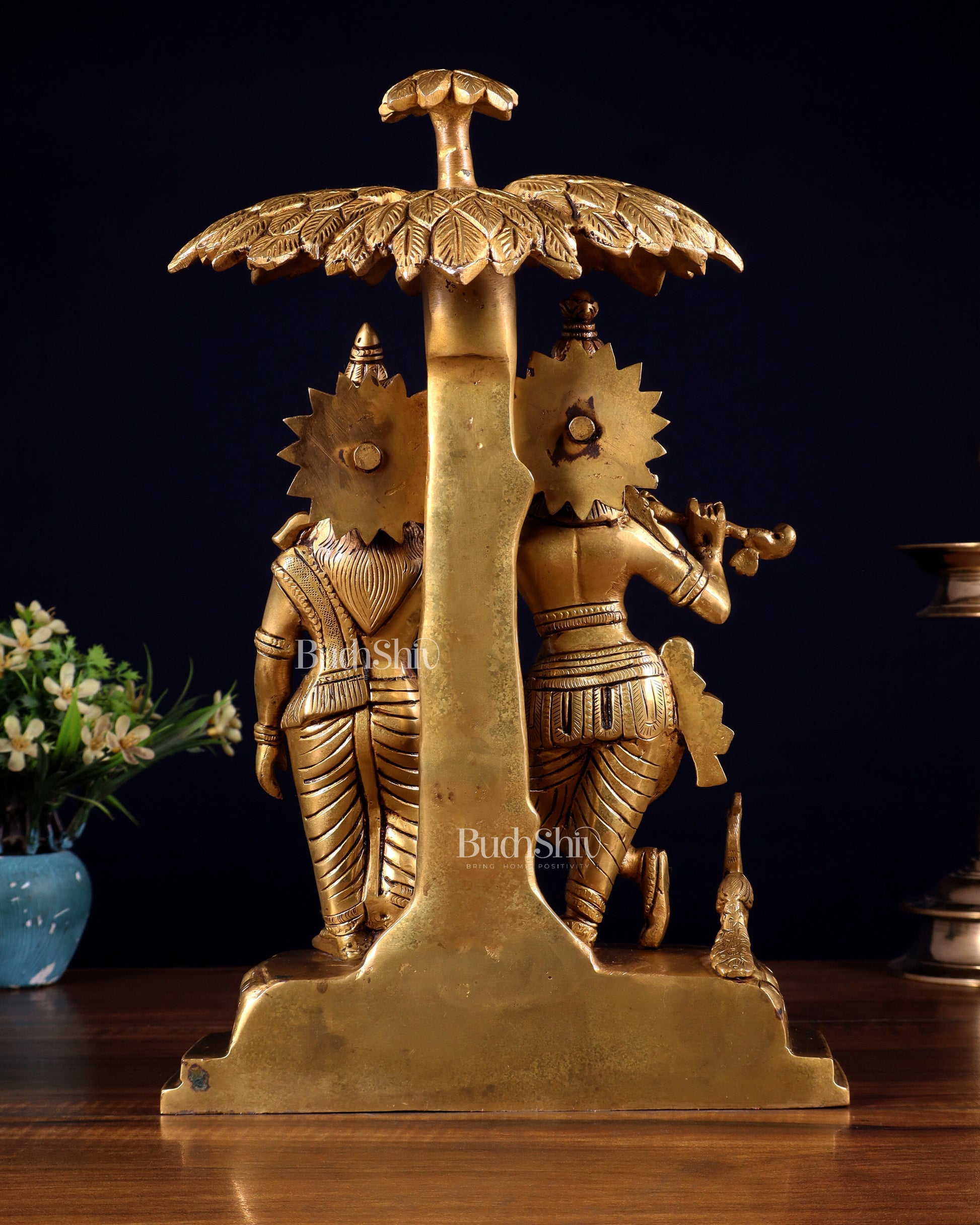Pure Brass Radha Krishna Under Tree Idol - Height 13"