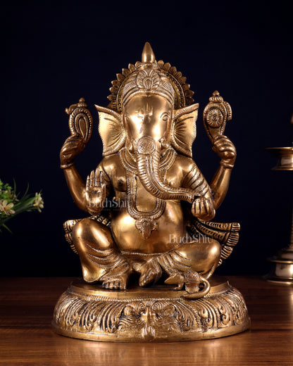 Unique Brass Lord Ganesha Statue - 11.5 Inch