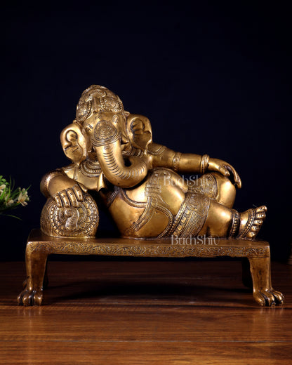 Brass Resting Ganesha Statue Idol - 12 Inch