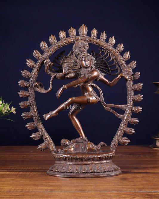 Vintage Brass Nataraja statue with Oval Ring | 12 Inch Height | 3.2 KG
