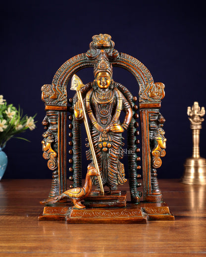 Pure Brass Lord Murugan Swamy statue 9" double chola tone