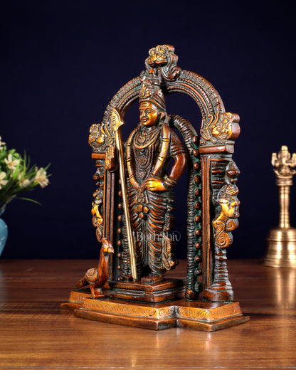 Pure Brass Lord Murugan Swamy statue 9" double chola tone
