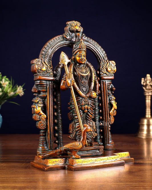 Pure Brass Lord Murugan Swamy statue 9" double chola tone