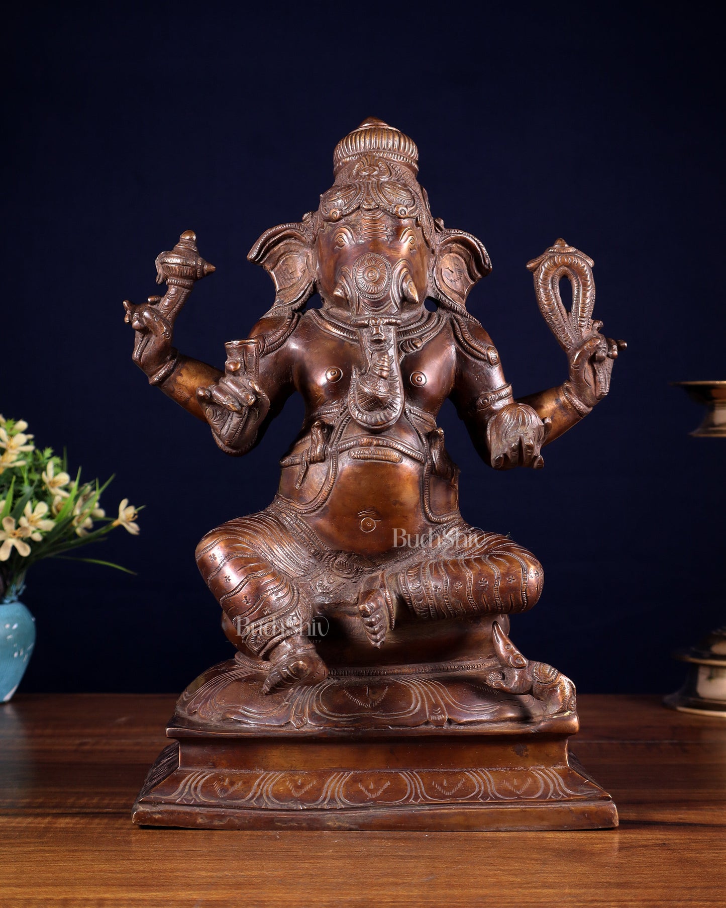 Pure Brass Valampuri Ganesha with Right Trunk – Chola Style, 12 Inch
